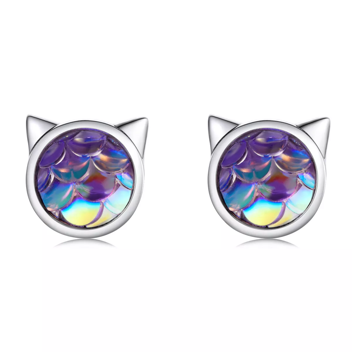 pandora stili balık pulu kedi başlığı küpe sce1301