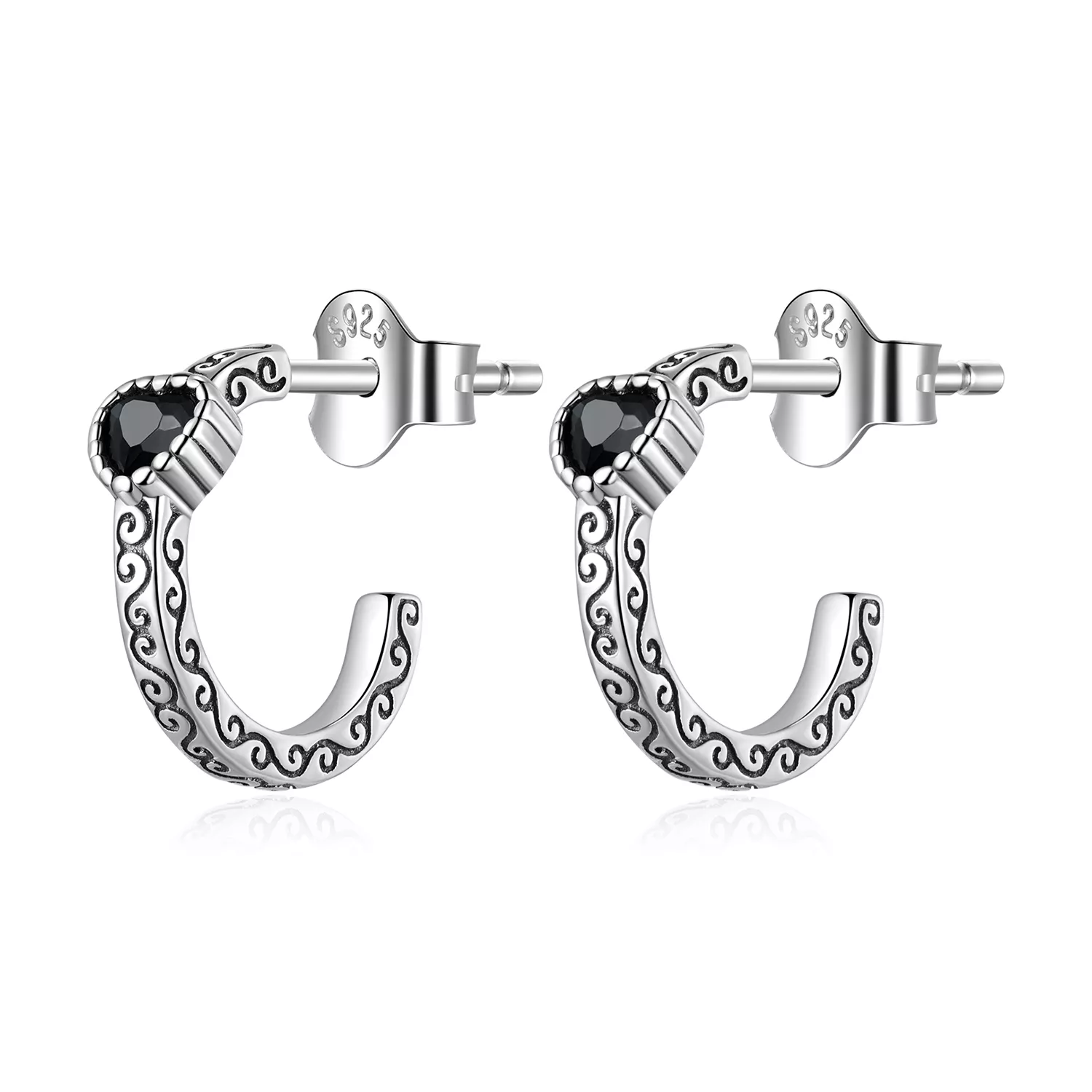 pandora stilinde vintage siyah zirkon küpe sce1520
