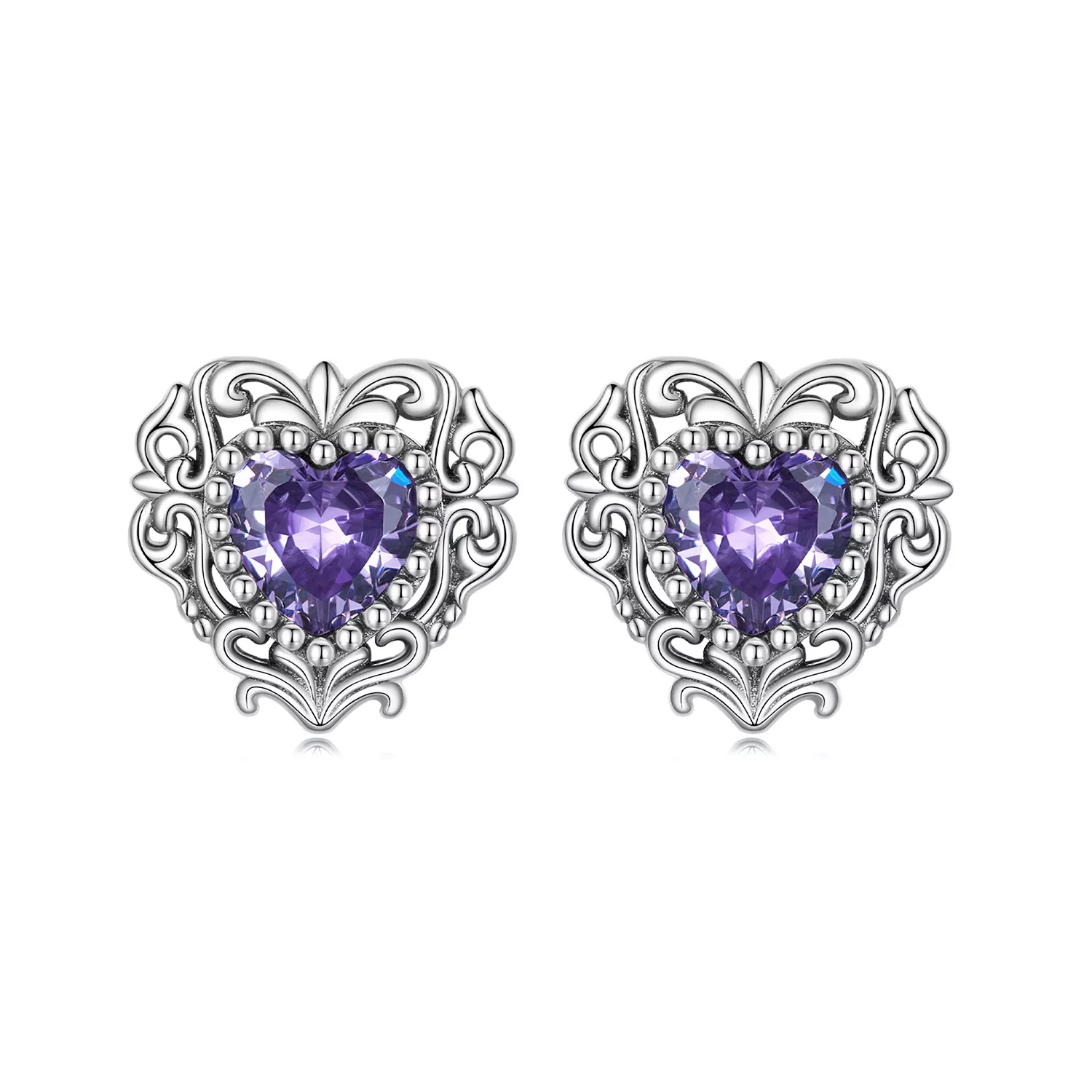 pandora tarzı mor zirkon kalp küpe bse695