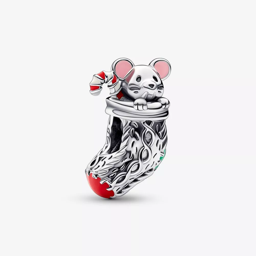 pandora festive mouse & stocking charm 792366c01