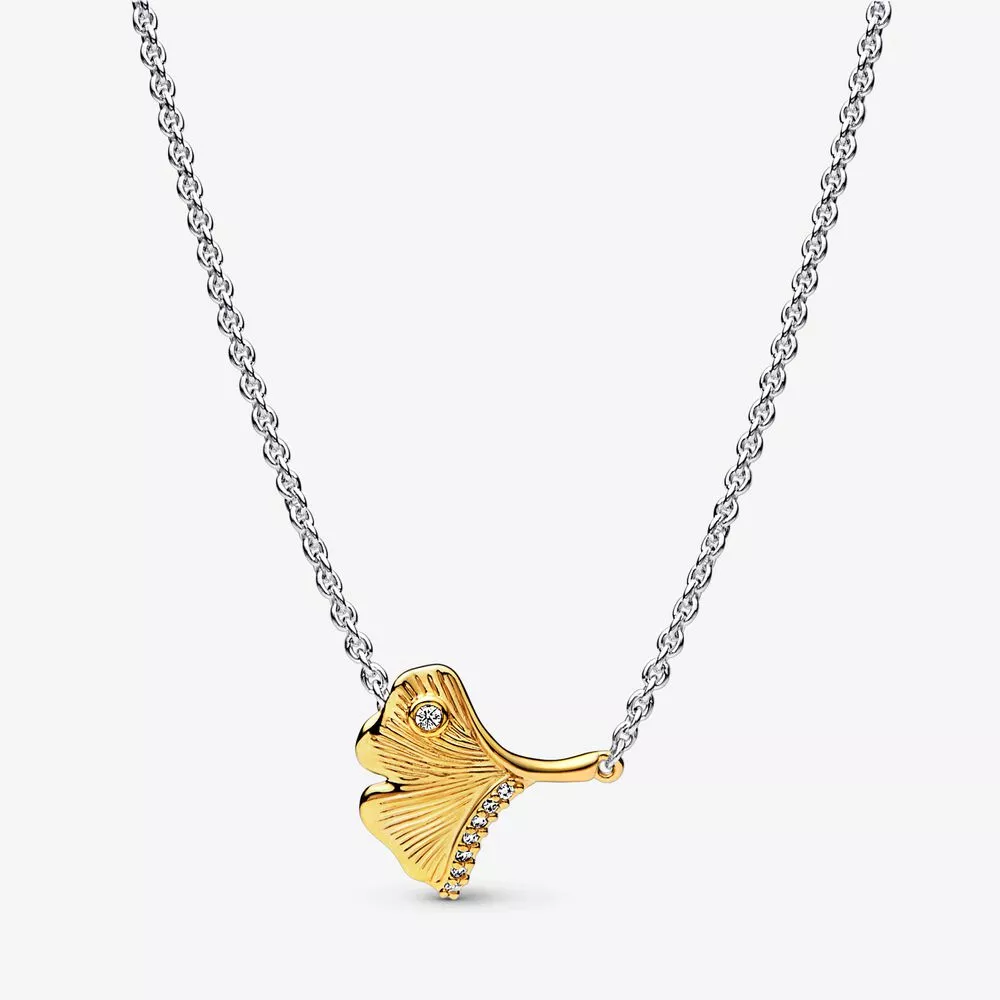 pandora ginkgo saf gümüş ve 14k altın kaplama kolye şeffaf kübik zirkon 362443c01