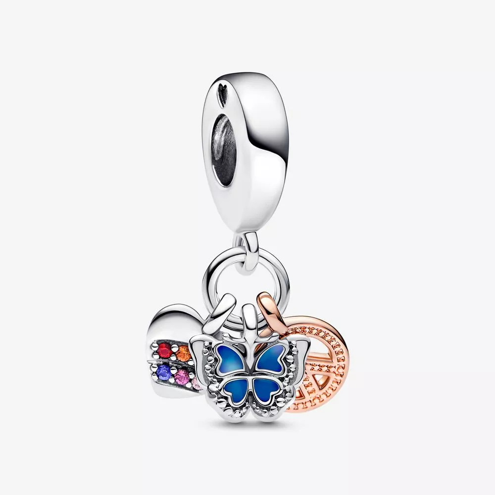 pandora i̇ki tonlu gökkuşağı kalp kelebek ve barış üçlü sallantılı şanslılık taşı 782572c01