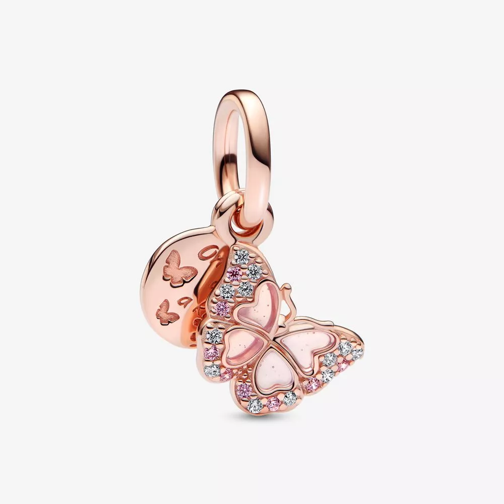 pandora pembe kelebek & alıntı çift sallanan küpe 782555c01