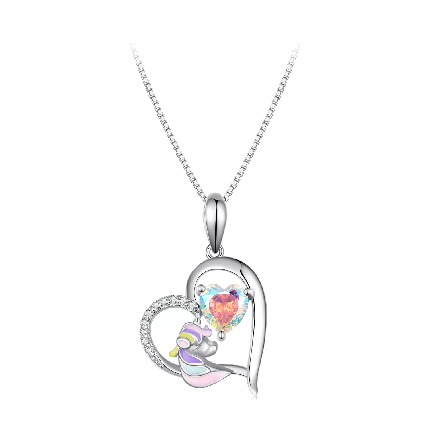 pandora stili kolye ile zarif biricorn kalp bsn328