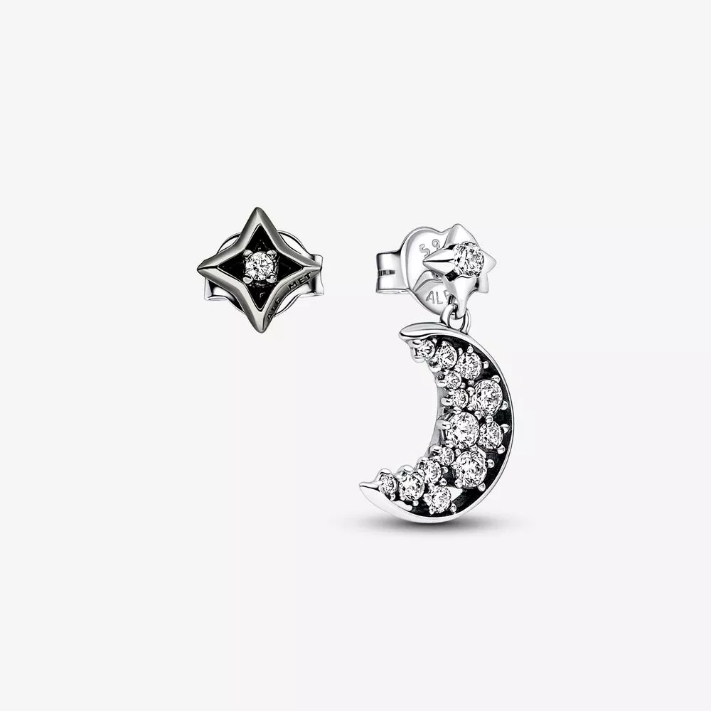 pandora ay ve yıldız gümüş ve rutenyum kaplamalı pimli küpe 292782c01