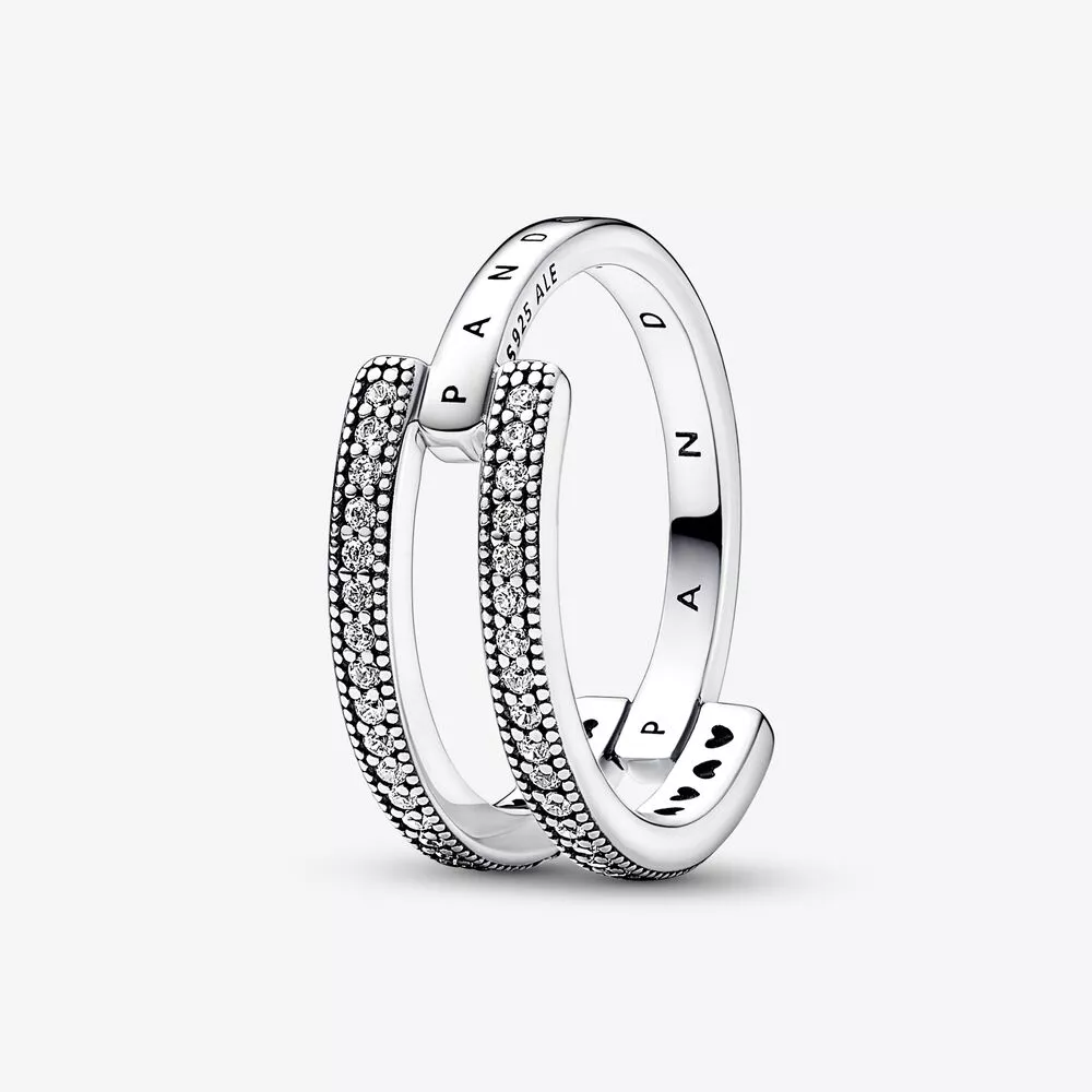 pandora i̇mza logolu & pavé çift bant yüzük 192779c01