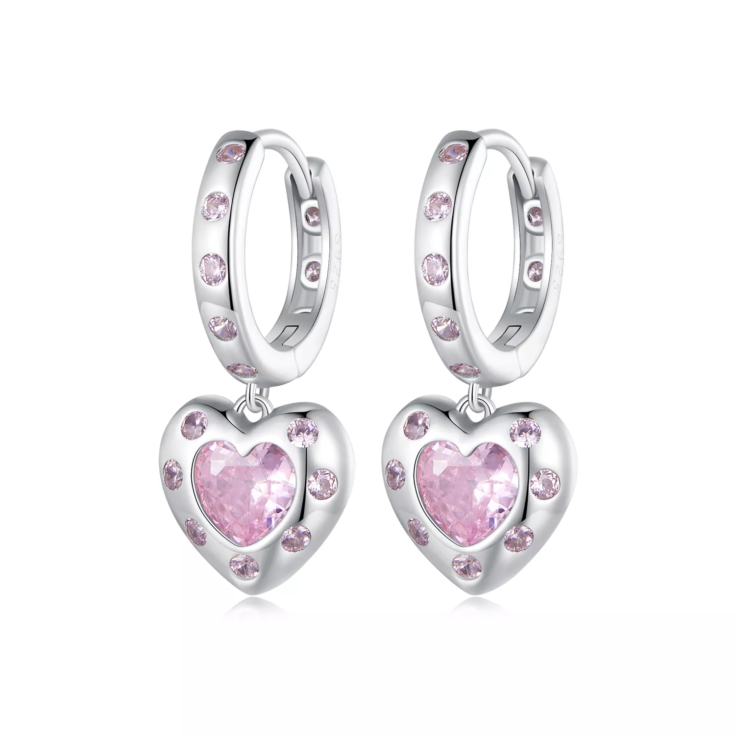 pandora tarzı pembe kalp şekilli küpe sce1625