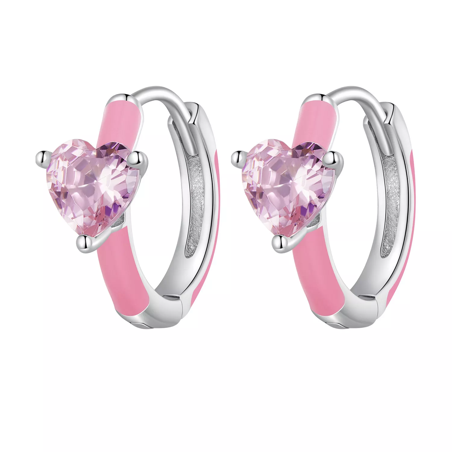 pandora tarzı pembe kalp şeklinde halka küpeler bse813