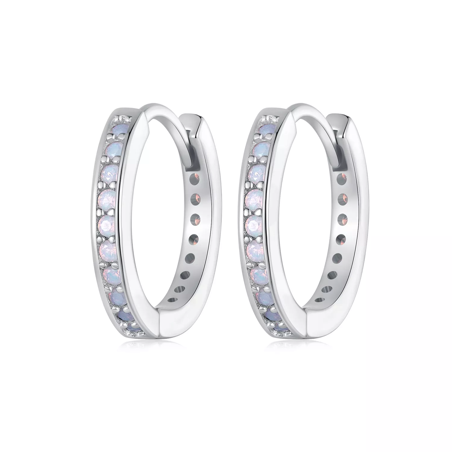 pandora tarzı pembe opal halka küpe bse875