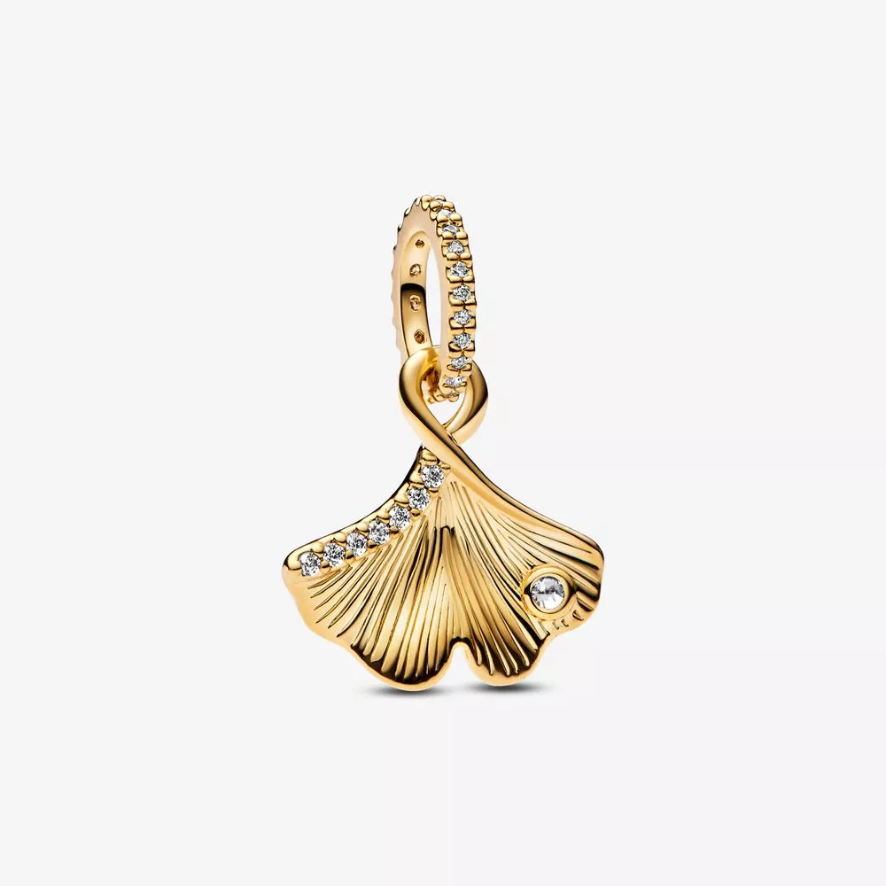 pandora ginkgo 14 ayar altın kaplama şeffaf kübik zirkonlu sallantı 762428c01