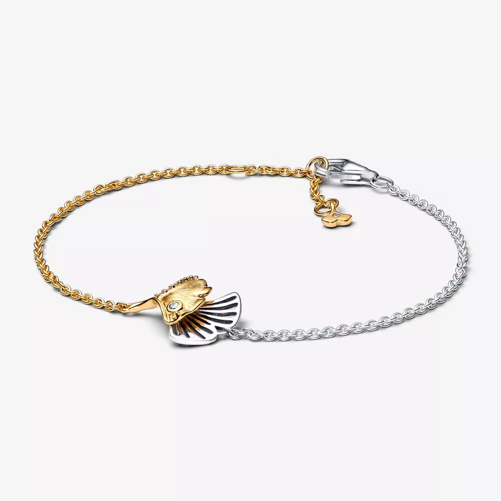 pandora ginkgo saf gümüş ve 14k altın kaplama zincir bileklik 562427c01