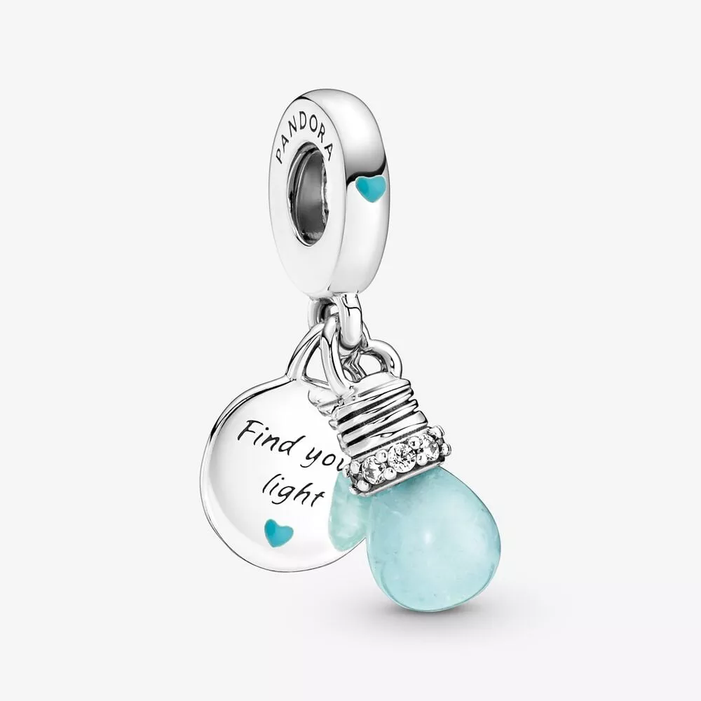 pandora karanlıkta parlayan ampul çift sallantılı charm 791123c01