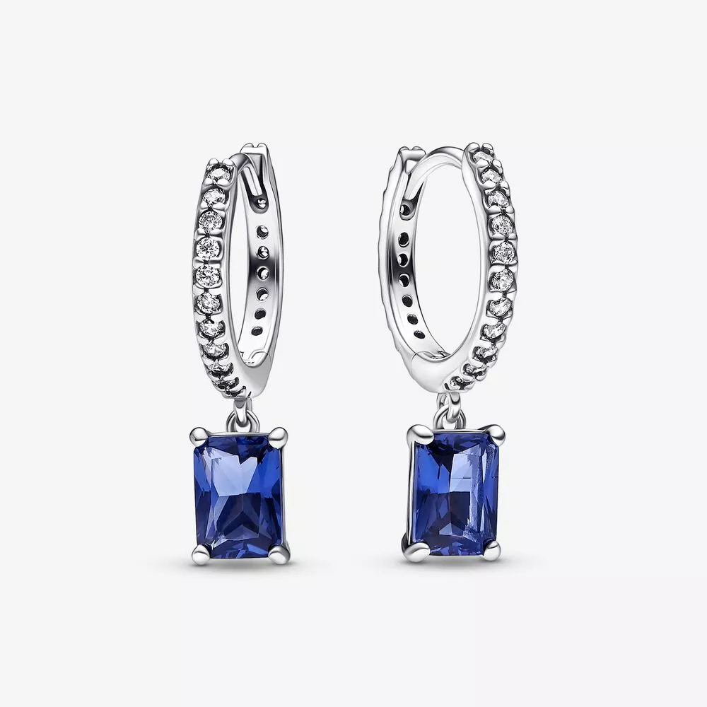 pandora mavi dikdörtgen parlak halka küpe 292381c01