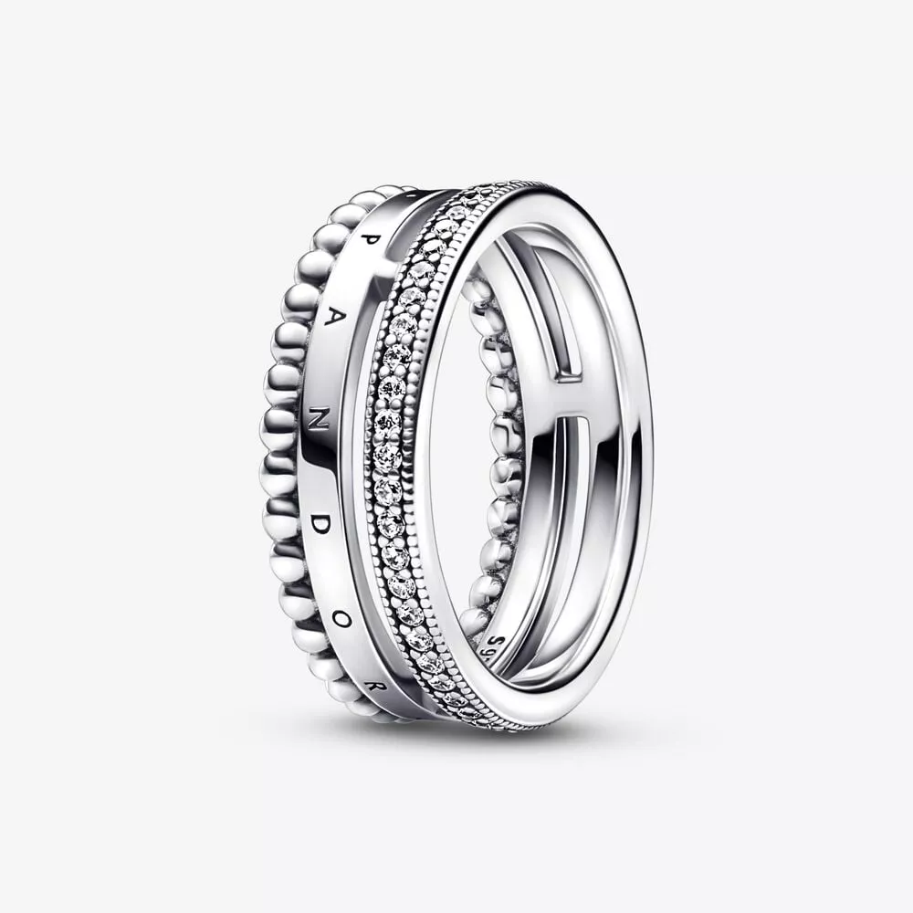 pandora signature logolu pavé ve boncuklu yüzük 192312c01