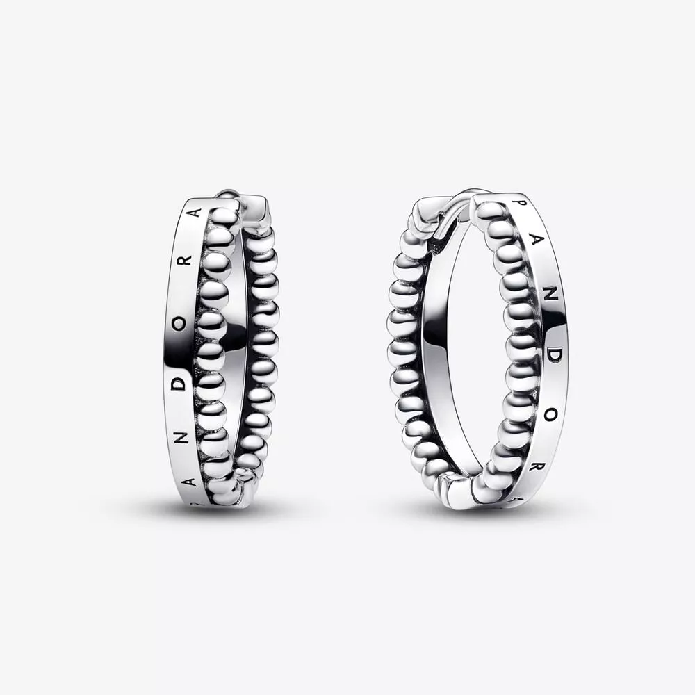 pandora signature logolu ve boncuklu halka küpeler 292310c00