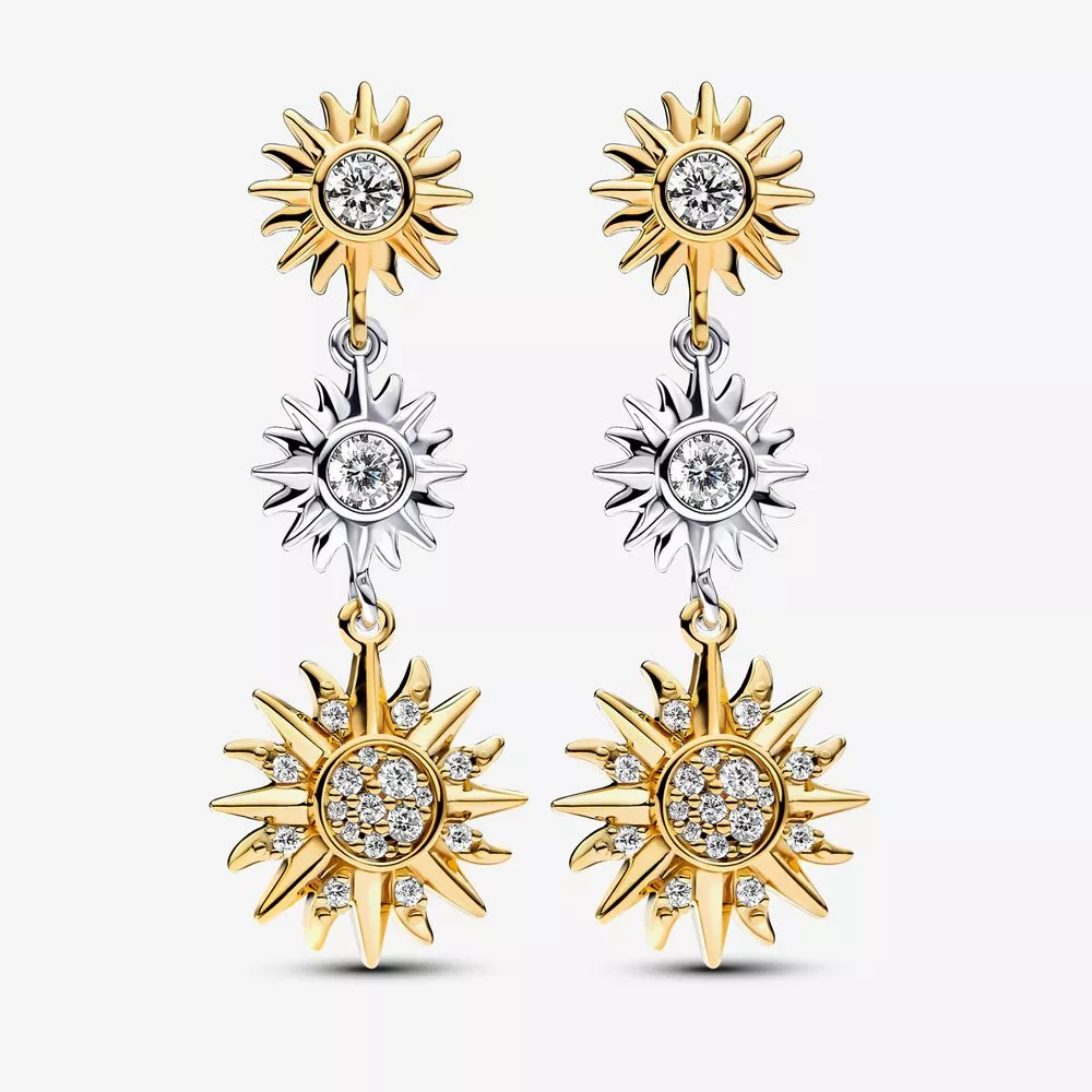 pandora sun saf gümüş ve 14k altın kaplama damla küpeler 262843c01