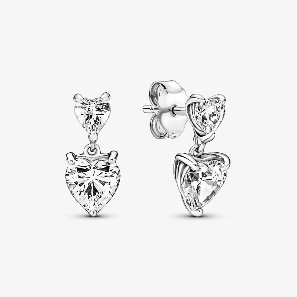 pandora çift kalp işıltılı küpe 291199c01