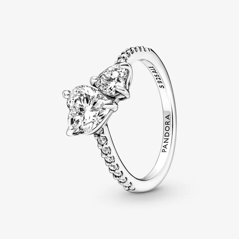 pandora çift kalp işıltılı yüzük 191198c01