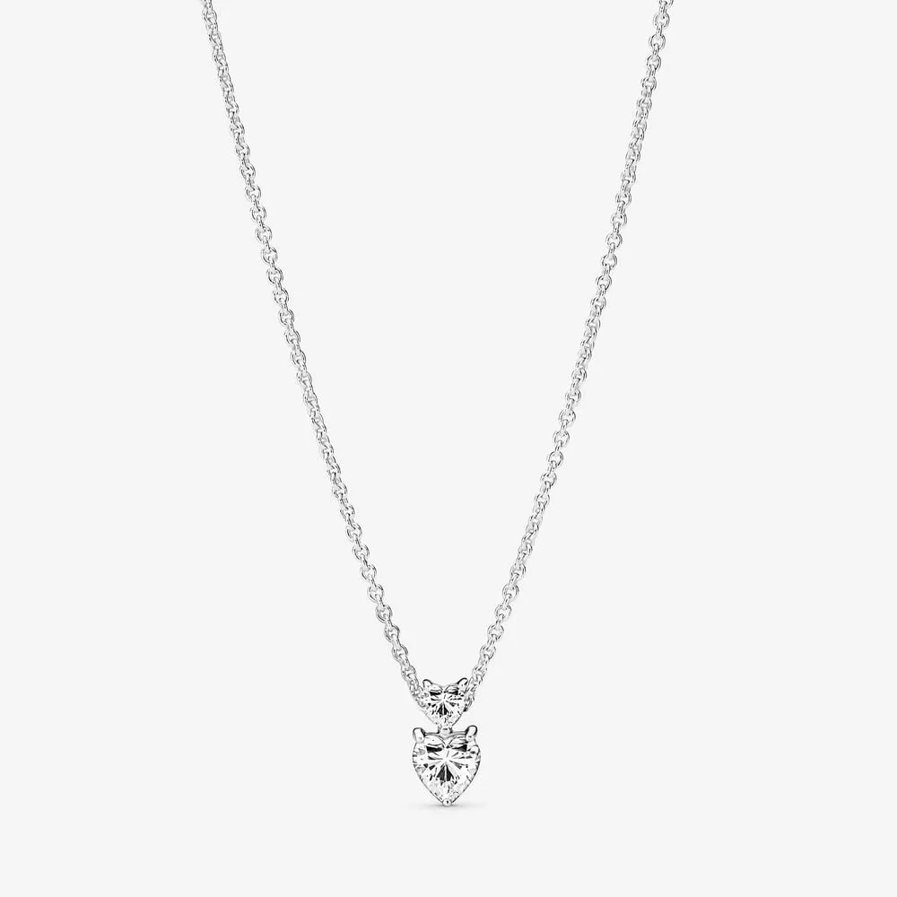 pandora çift kalp kolye parıltılı collier kolye 391229c01