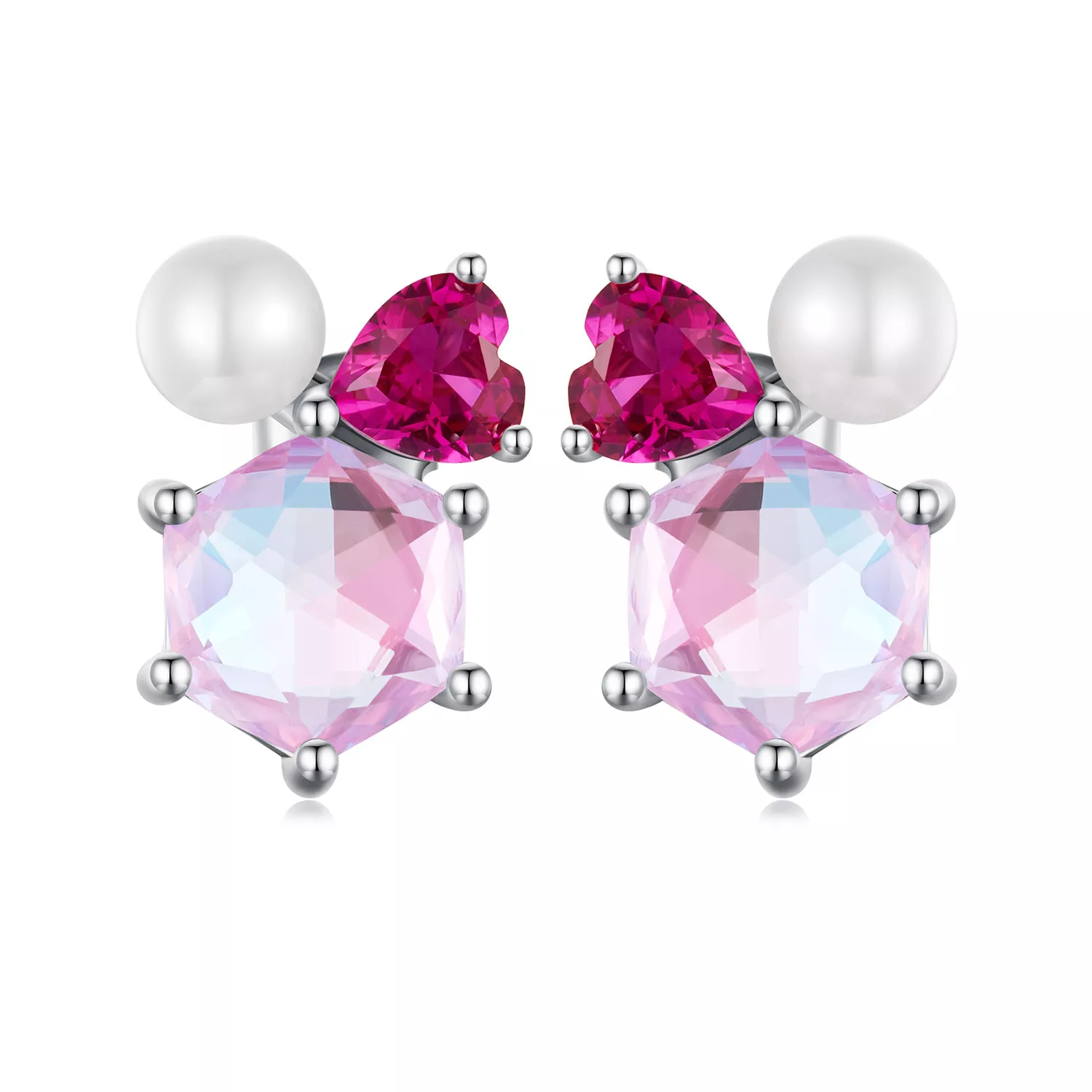 pandora stil pembe işıltılı i̇nci küpe sce1697