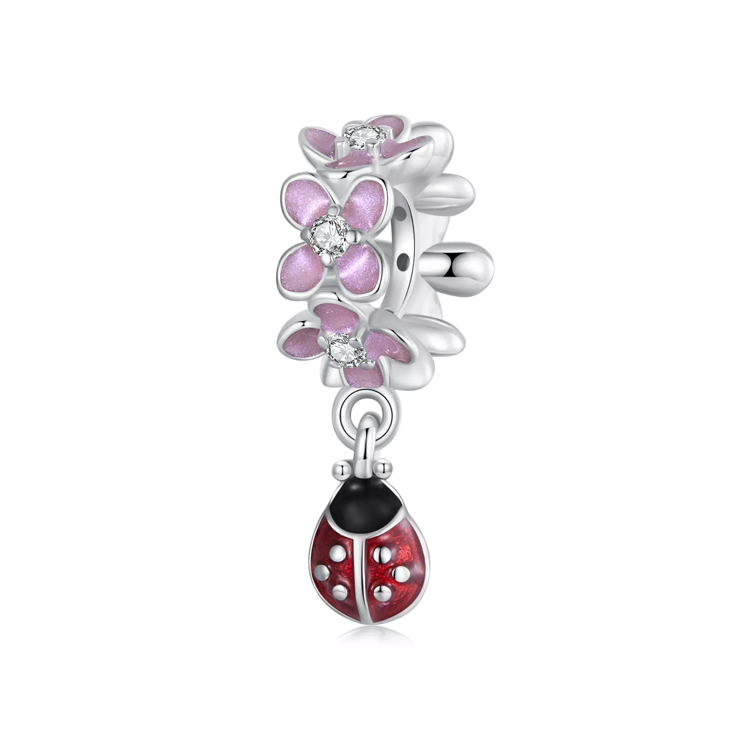 pandora stil çiçek uğur böceği ayırıcı boncuk scc2740