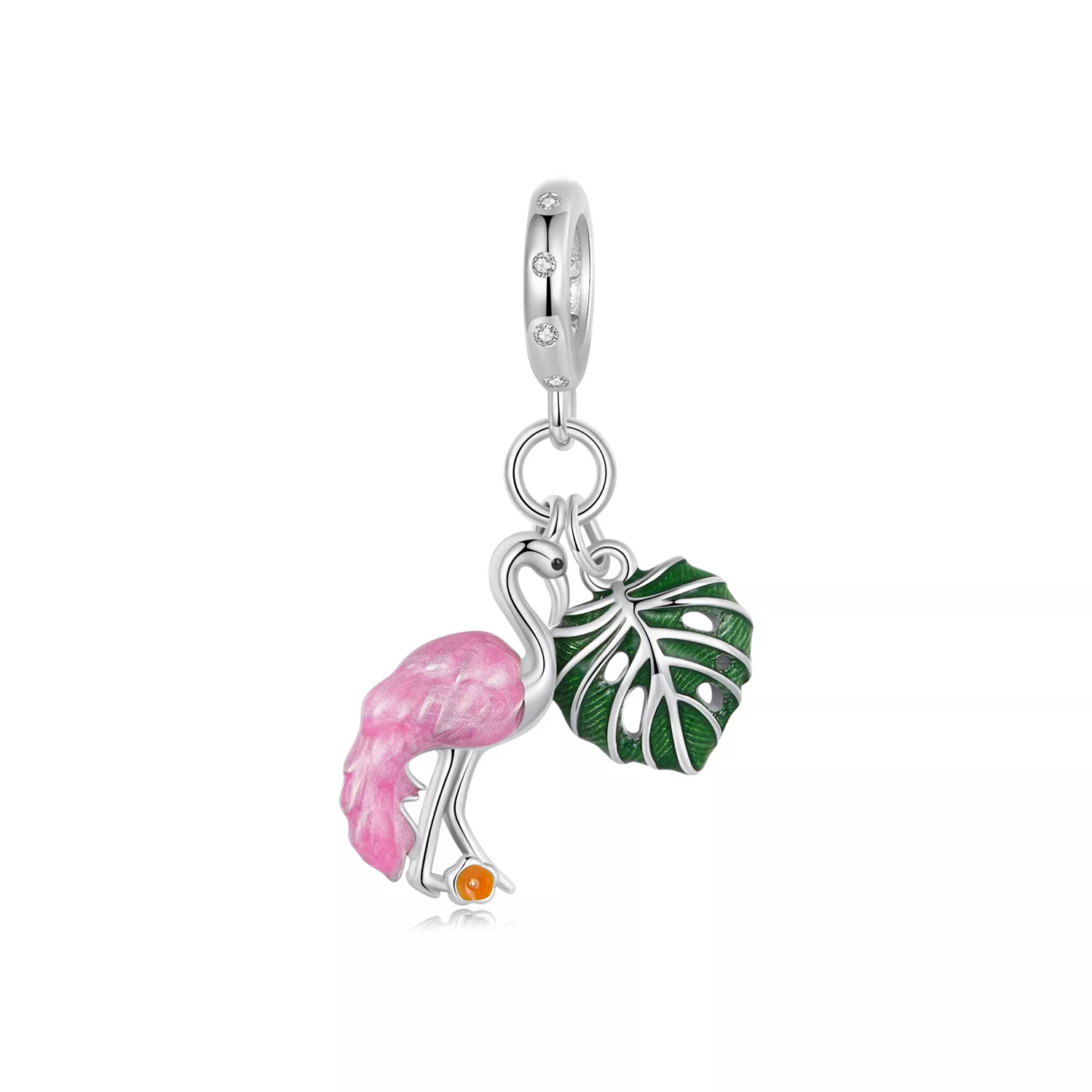 pandora stil flamingo kaplumbağa yaprağı charmı scc2830