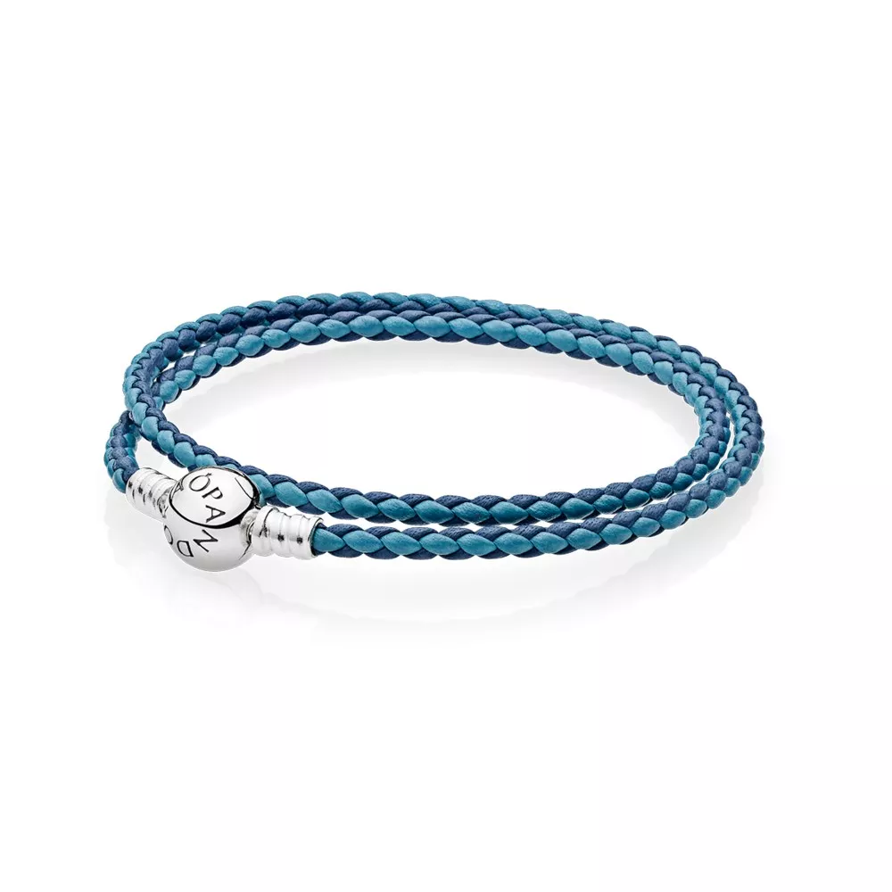 pandora moments çift örgülü deri bileklik mavi 590747cbmx d