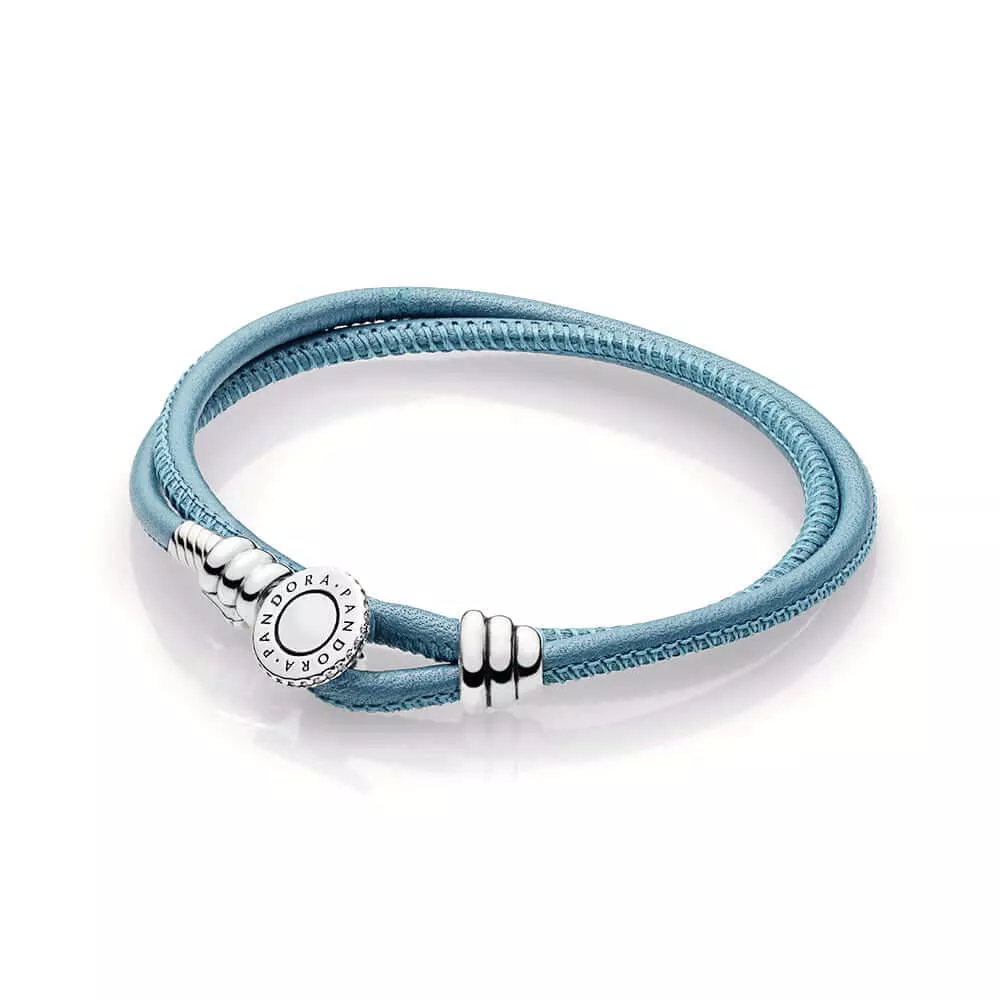 pandora turkuaz moments çiftli deri bileklik 597194ctq d
