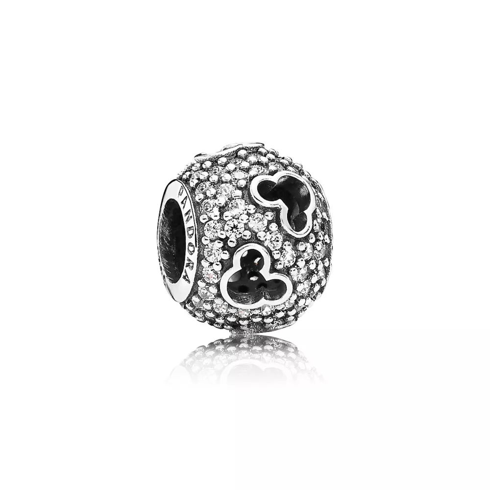 disney pandora charm abstract pave silver charm with cubic zirconia and cut out miki silhouettes 791442cz