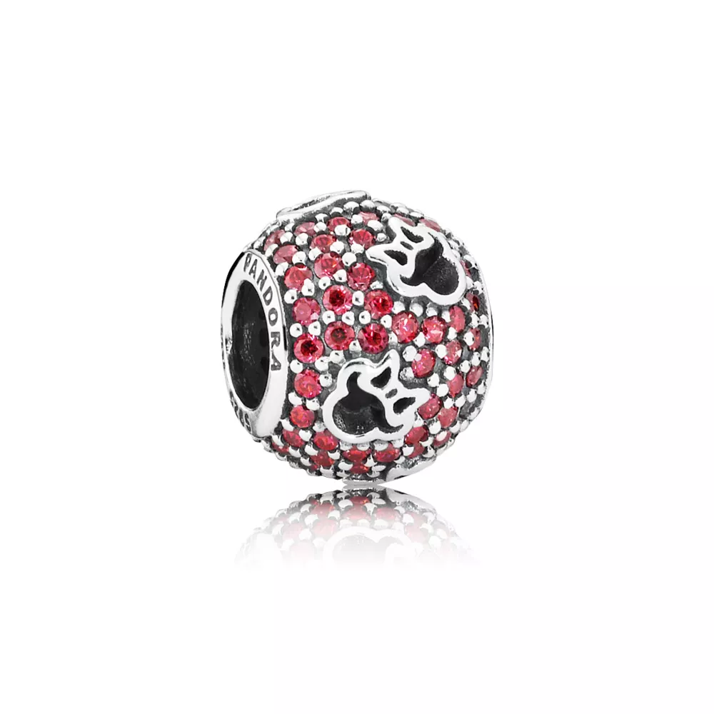 disney pandora charm abstract pave silver charm with red cubic zirconia and cut out minnie silhouettes 791584czr