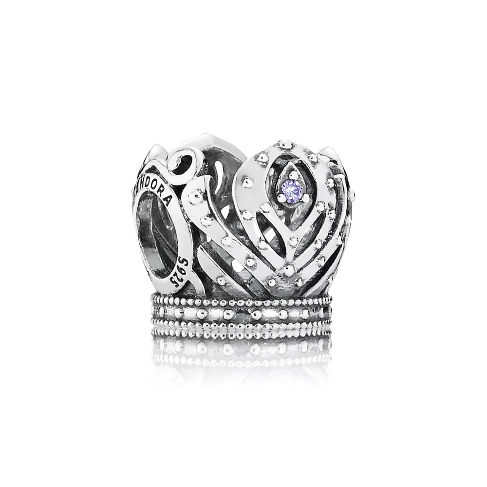 disney pandora charm anna crown openwork silver charm with purple cubic zirconia 791589acz