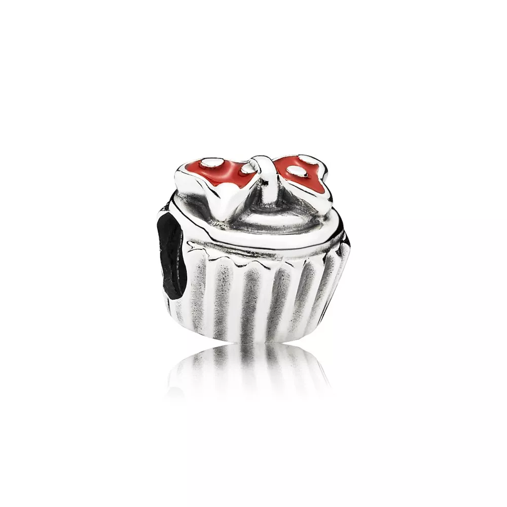 disney pandora charm cupcake silver charm with red enamel on minnie bow 791463en09