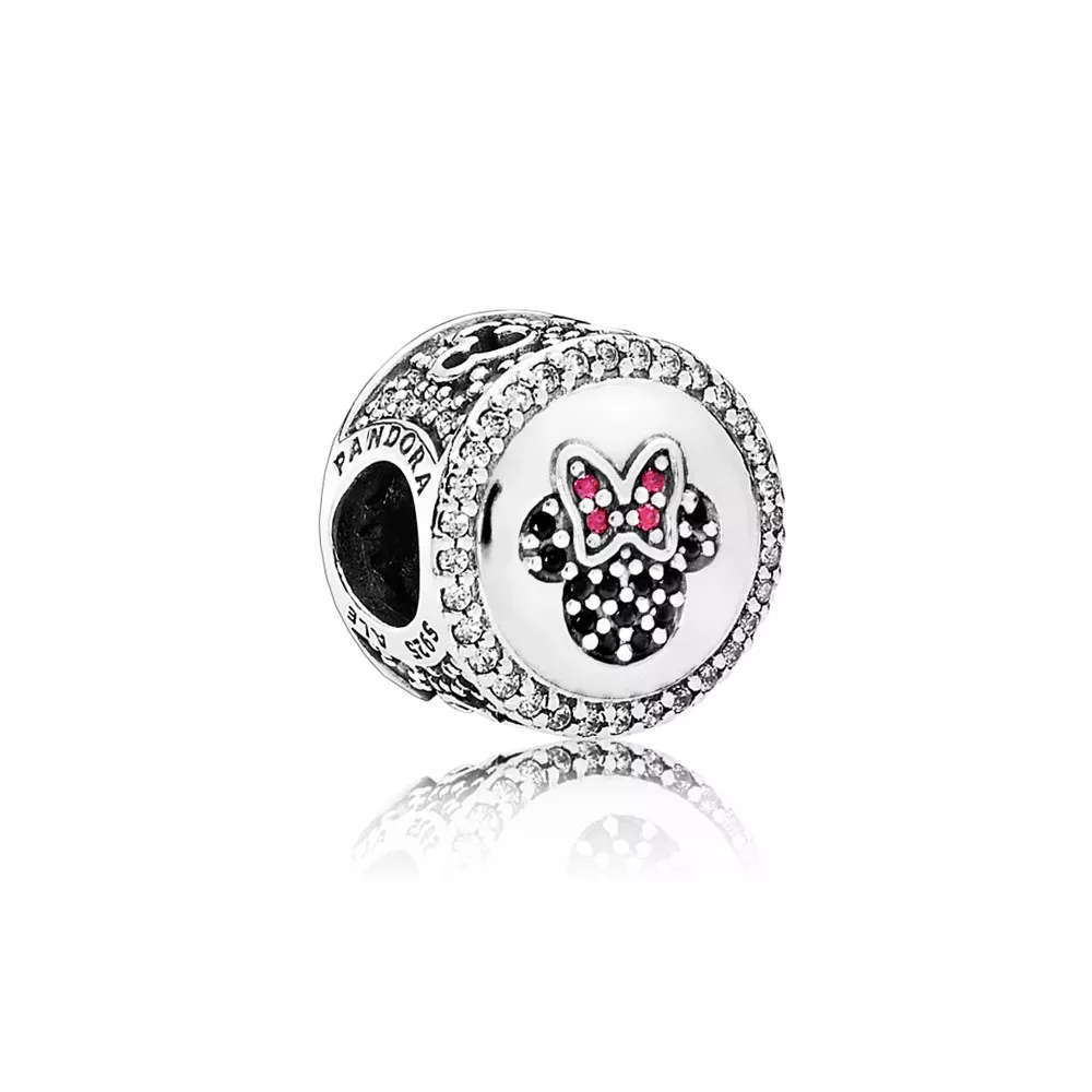 disney pandora charm miki minnie silver charm with black crystal clear and red cubic zirconia 791958nck