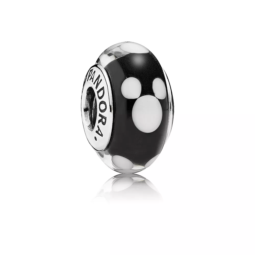disney pandora charm miki silver charm with black and white murano glass 791633