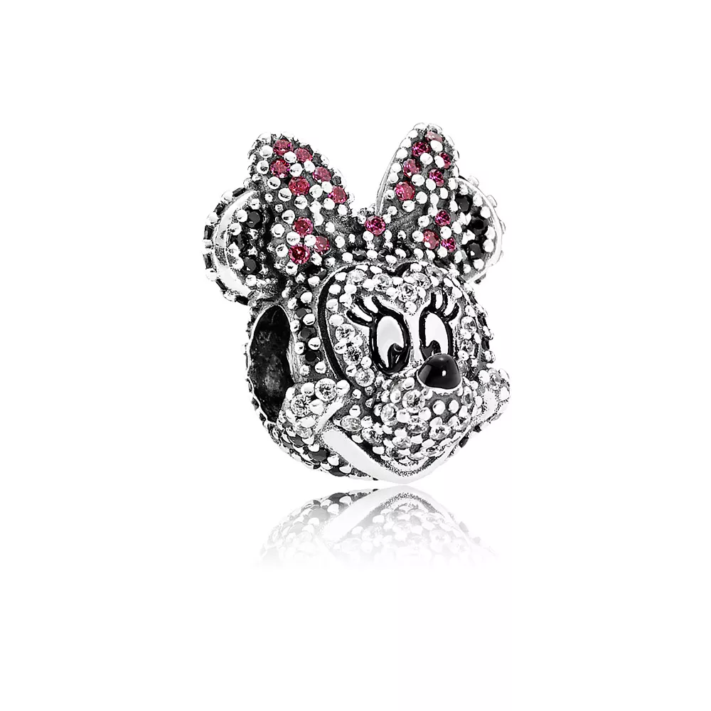 disney pandora charm minnie silver charm with black crystal clear and red cubic zirconia and black enamel 791796nck