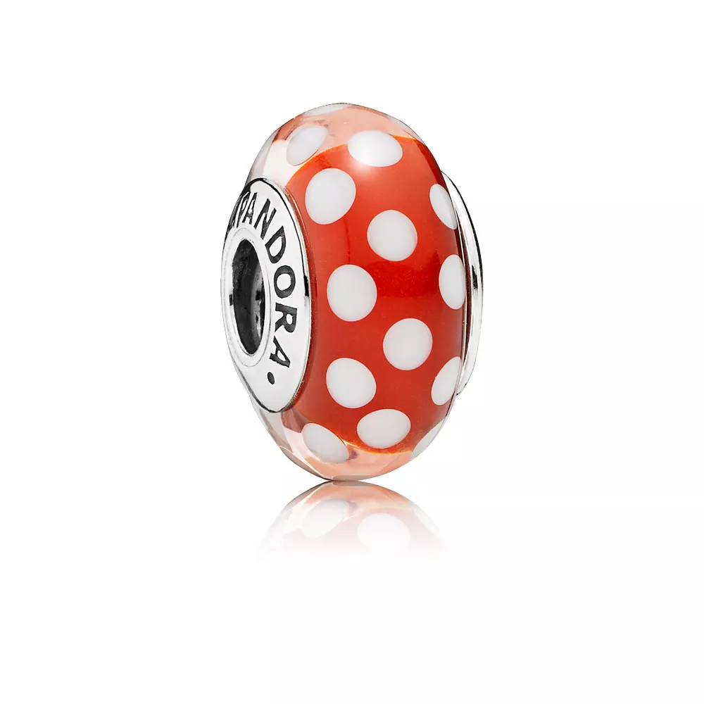 disney pandora charm polka dot silver charm with red and white murano glass 791635