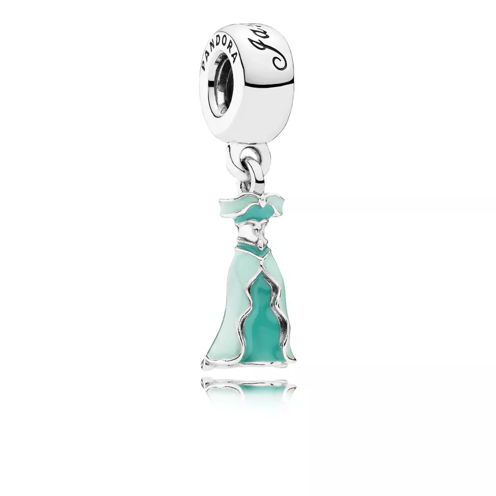 disney pandora sallantili charm jasmine dress silver dangle with mint and green enamel 791791enmx