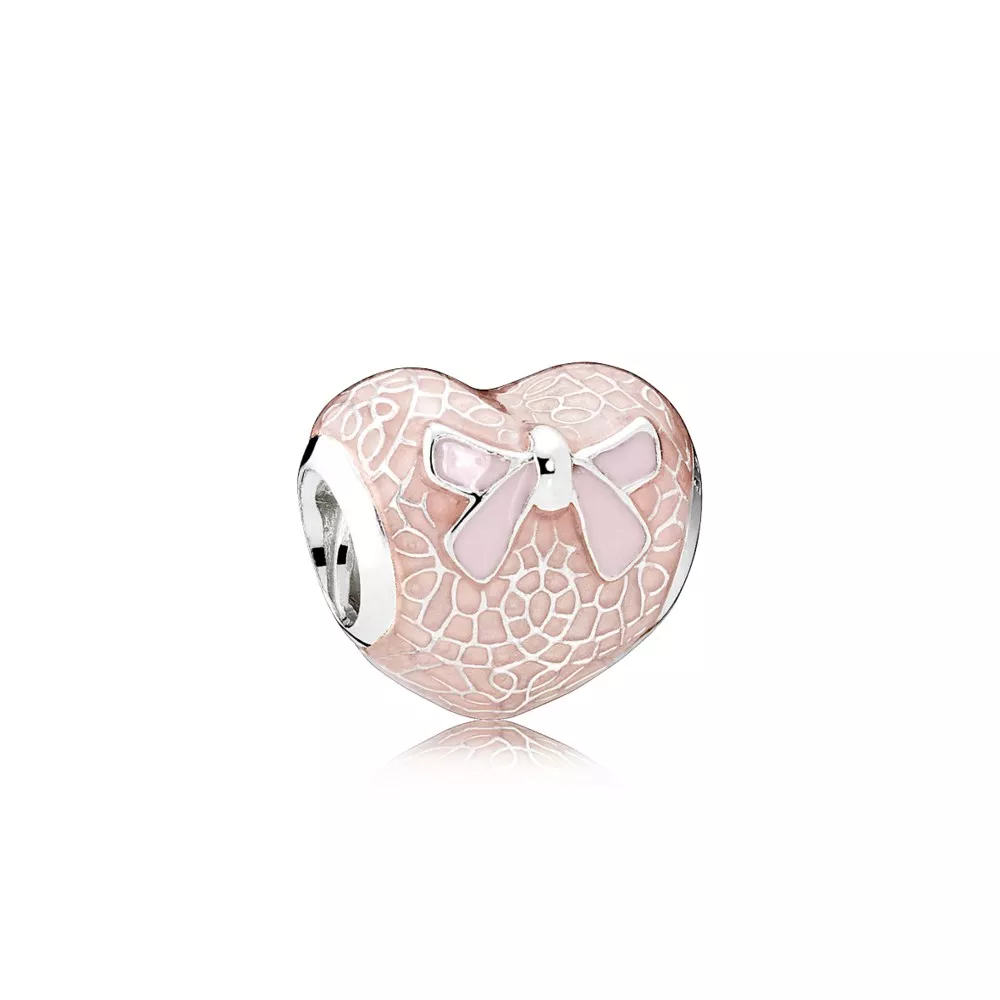 pandora charm pembe dantel ve fiyonk kalp 792044enmx