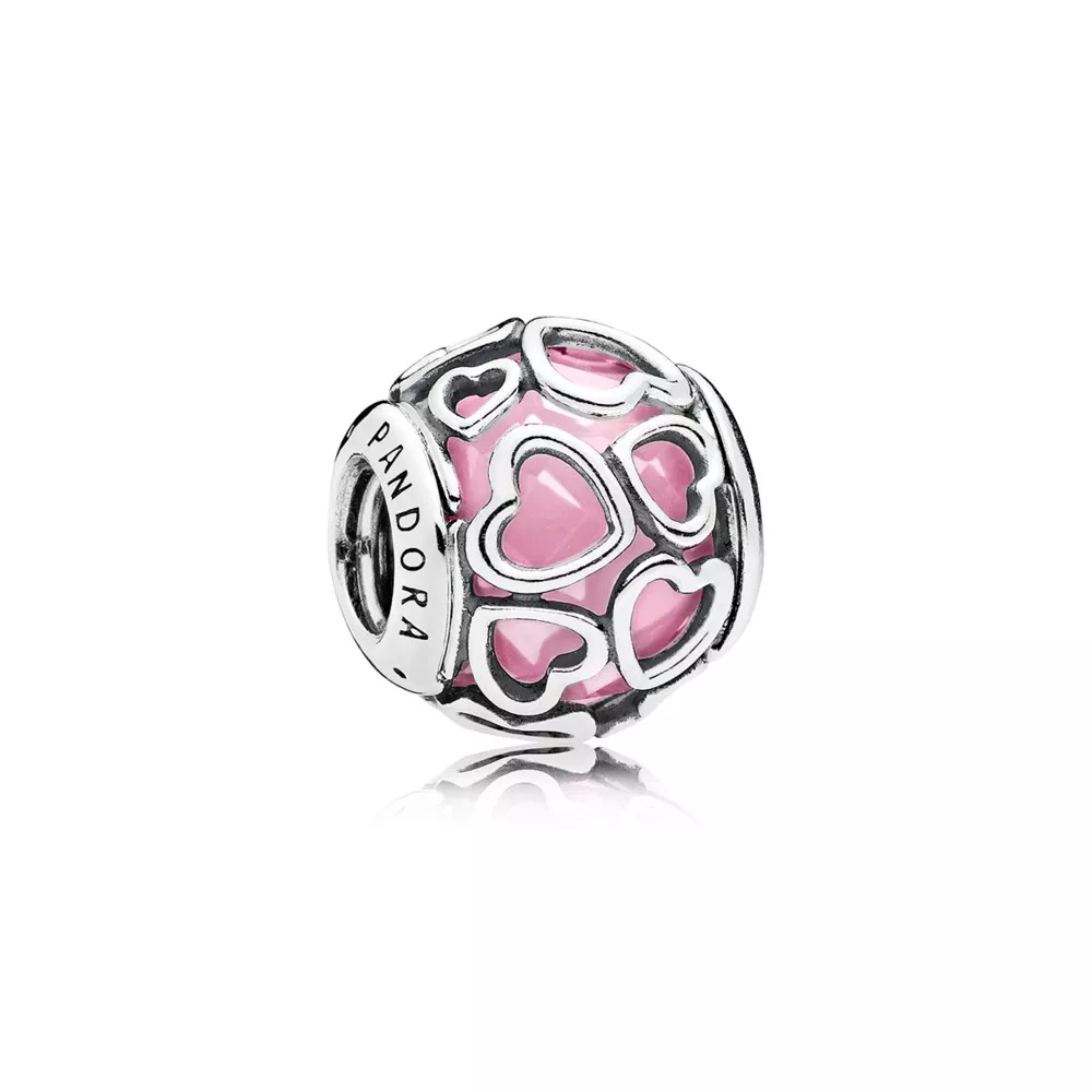 pandora charm pembe kafesli kalpler 792036pcz