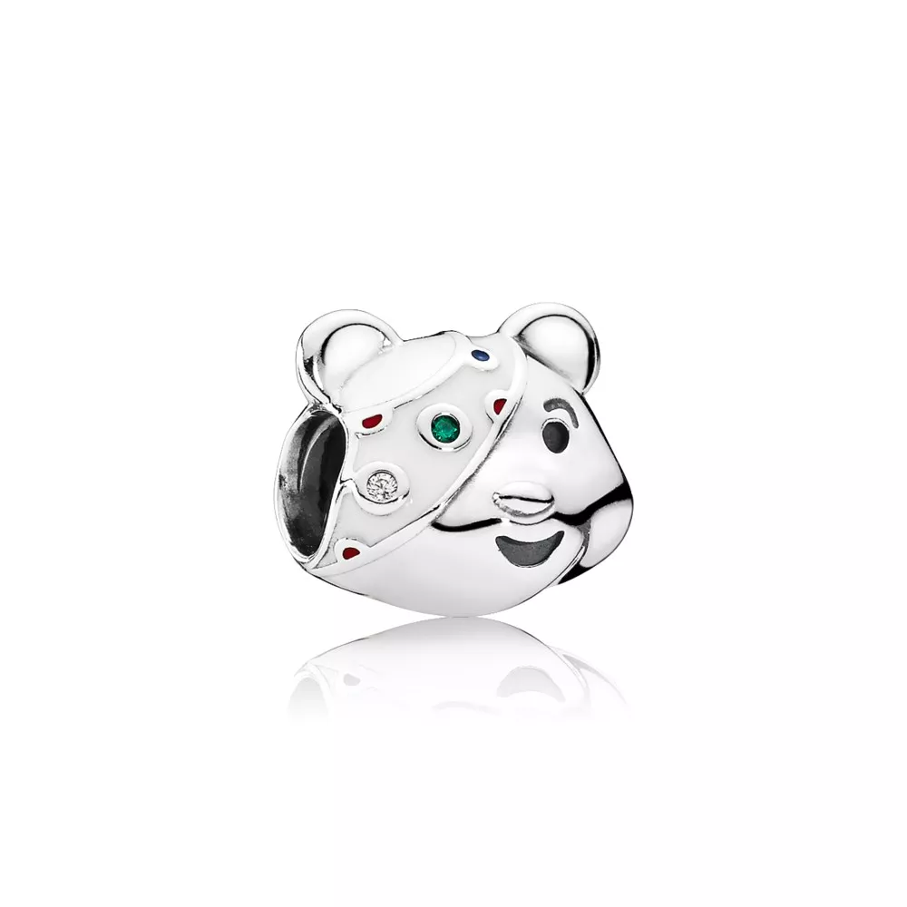 pandora charm pudsey bear silver charm with green and yellow cubic zirconia and red blue and white enamel 791789czn