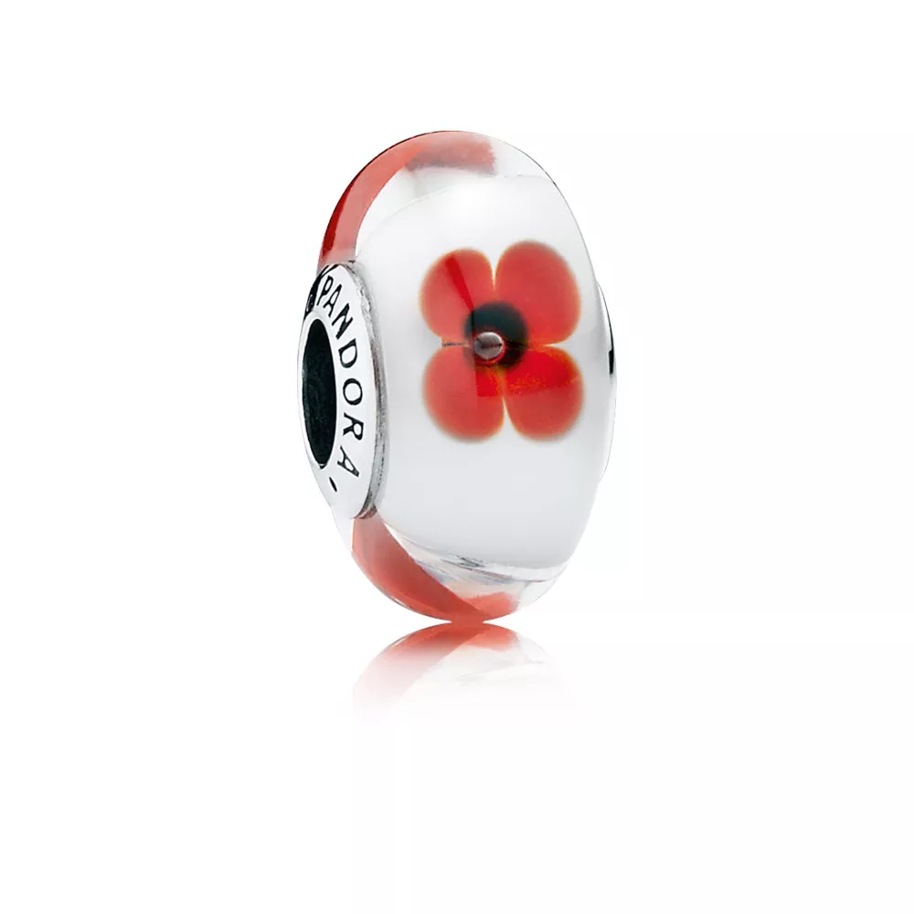 pandora charm red flower charm with red and white murano glass 791636