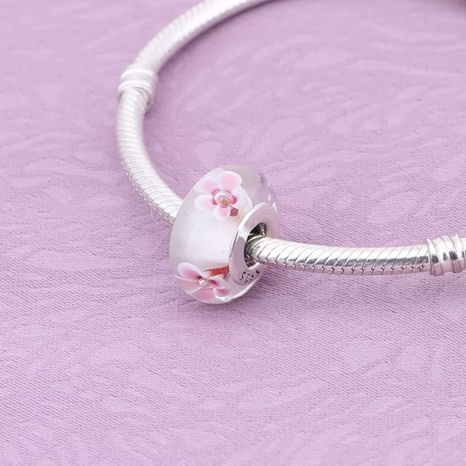 (resim) Pandora Charm, Red Flower charm with red and white murano glass - Görüntüle 3