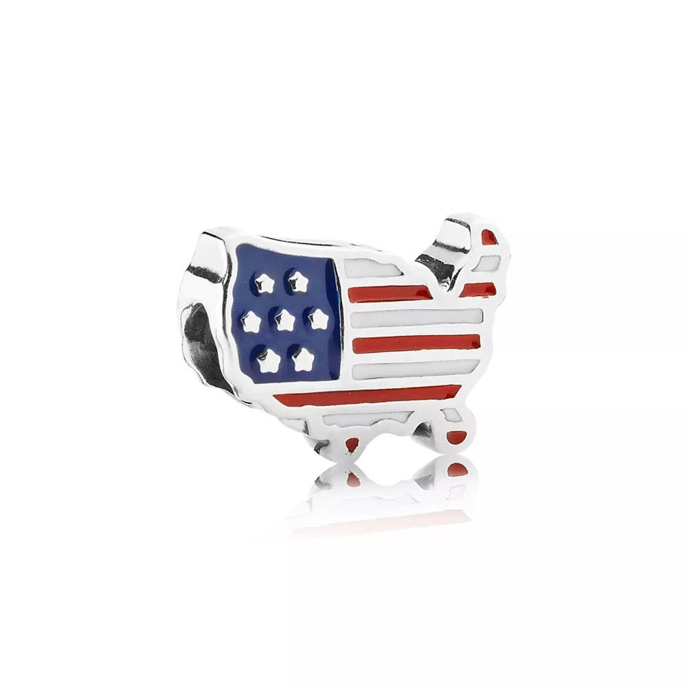 pandora charm us outline silver charm with white red and blue enamel 791272enmx