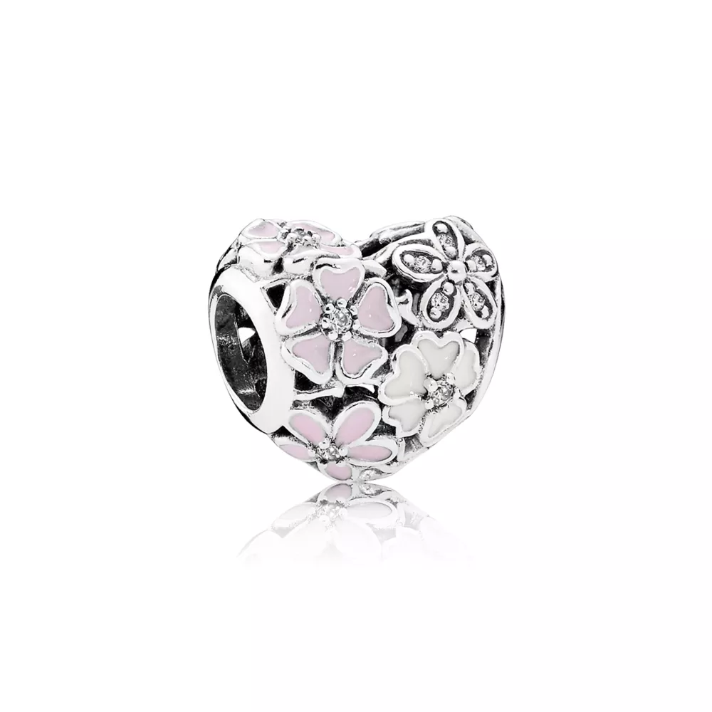 pandora charm çiçekli kalp 791825enmx