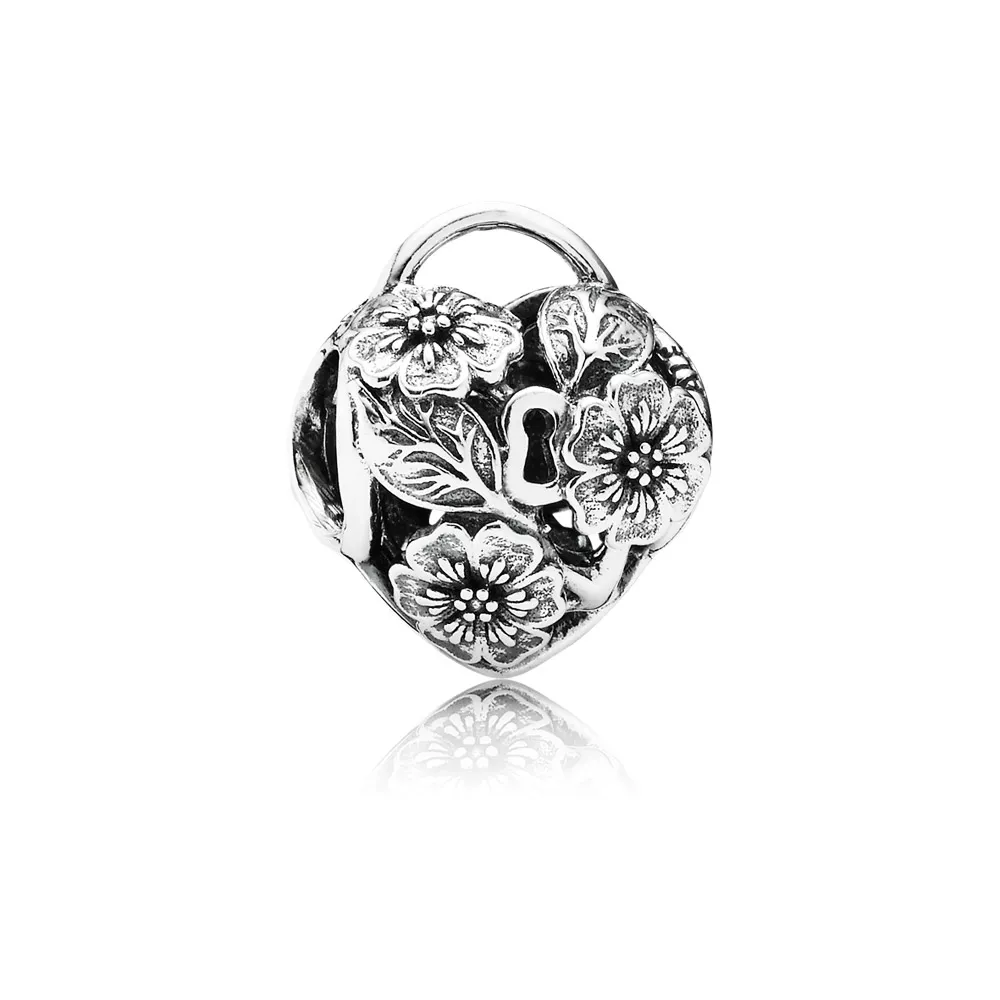 pandora charm çiçekli kalp kilit 791397