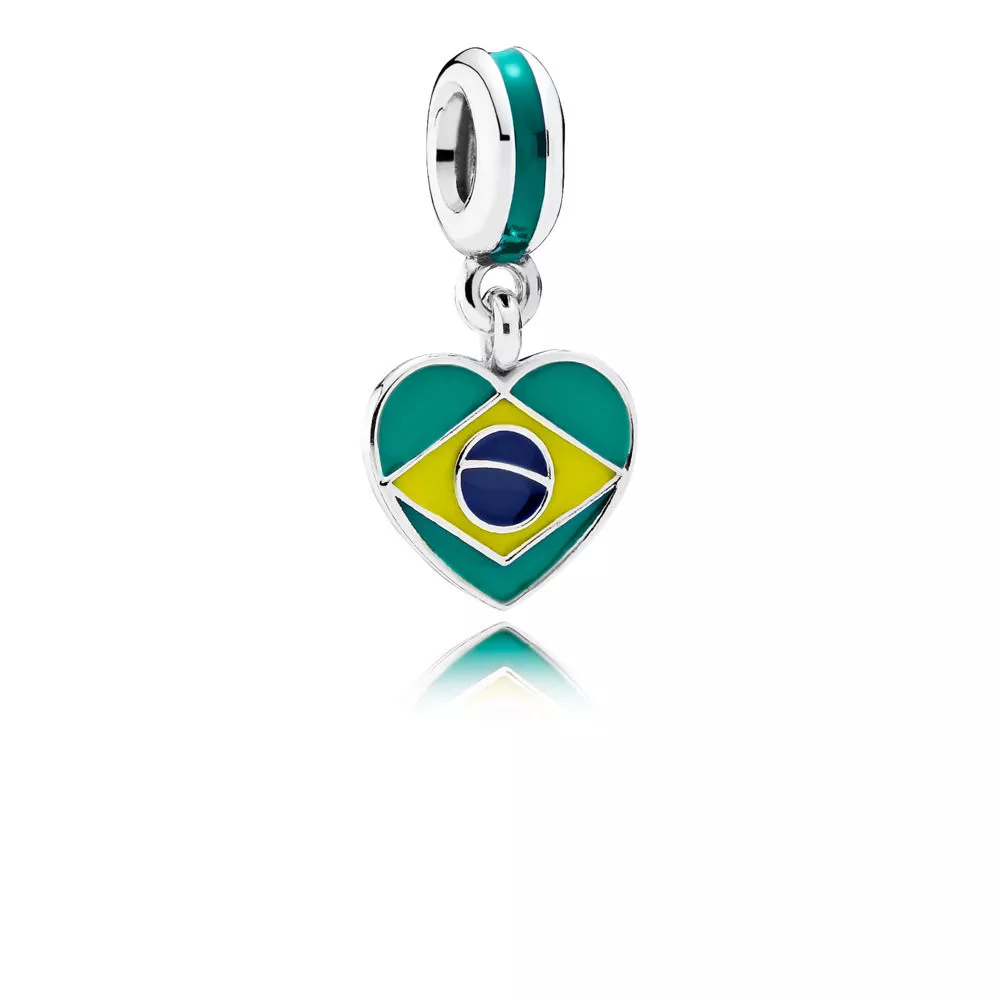 pandora sallantili charm brasil heart flag silver dangle with green yellow and blue enamel 791911enmx