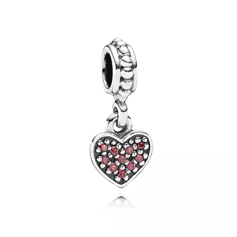 pandora sallantili charm kırmızı taşlı kalp 791023czr