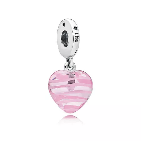 pandora sallantili charm pembe kurdeleli cam kalp 797069
