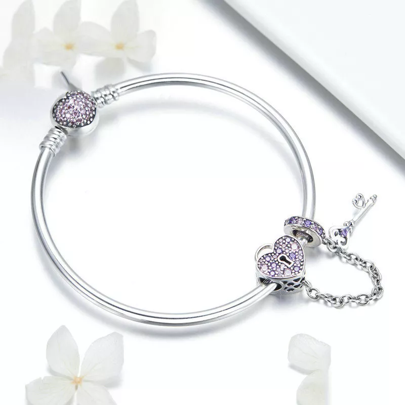 (resim) Pandora tarzı Anahtar Ve Kalp Kilidi Bangle Bileklik - SCB820 - Görüntüle 2