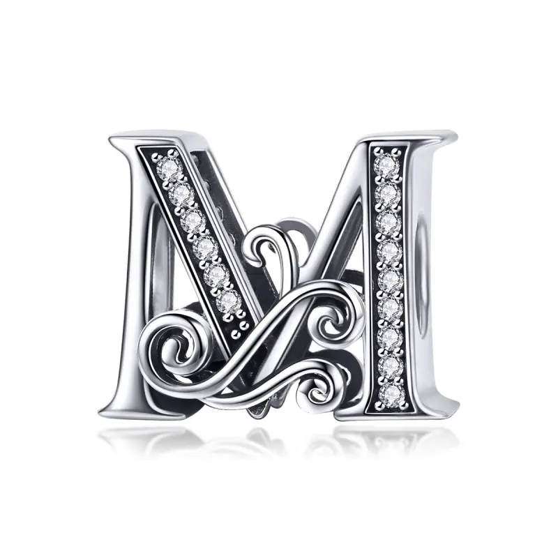 Pandora Tarzı Parlak Pavé Çiçek M Harfi Charm - BSC030-M - Ürün Resmi